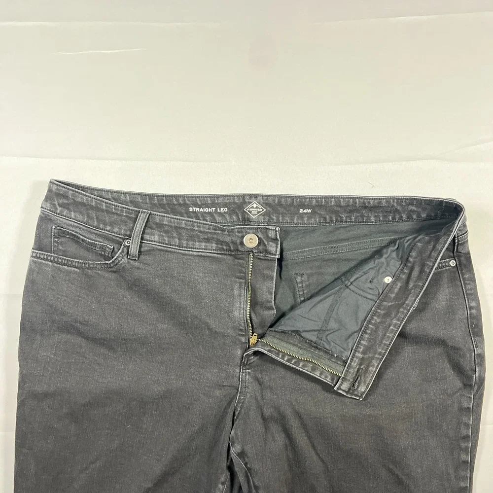 St John's Bay Jeans Womens 24W Black Denim Cotton Stretch High Rise Straight Leg